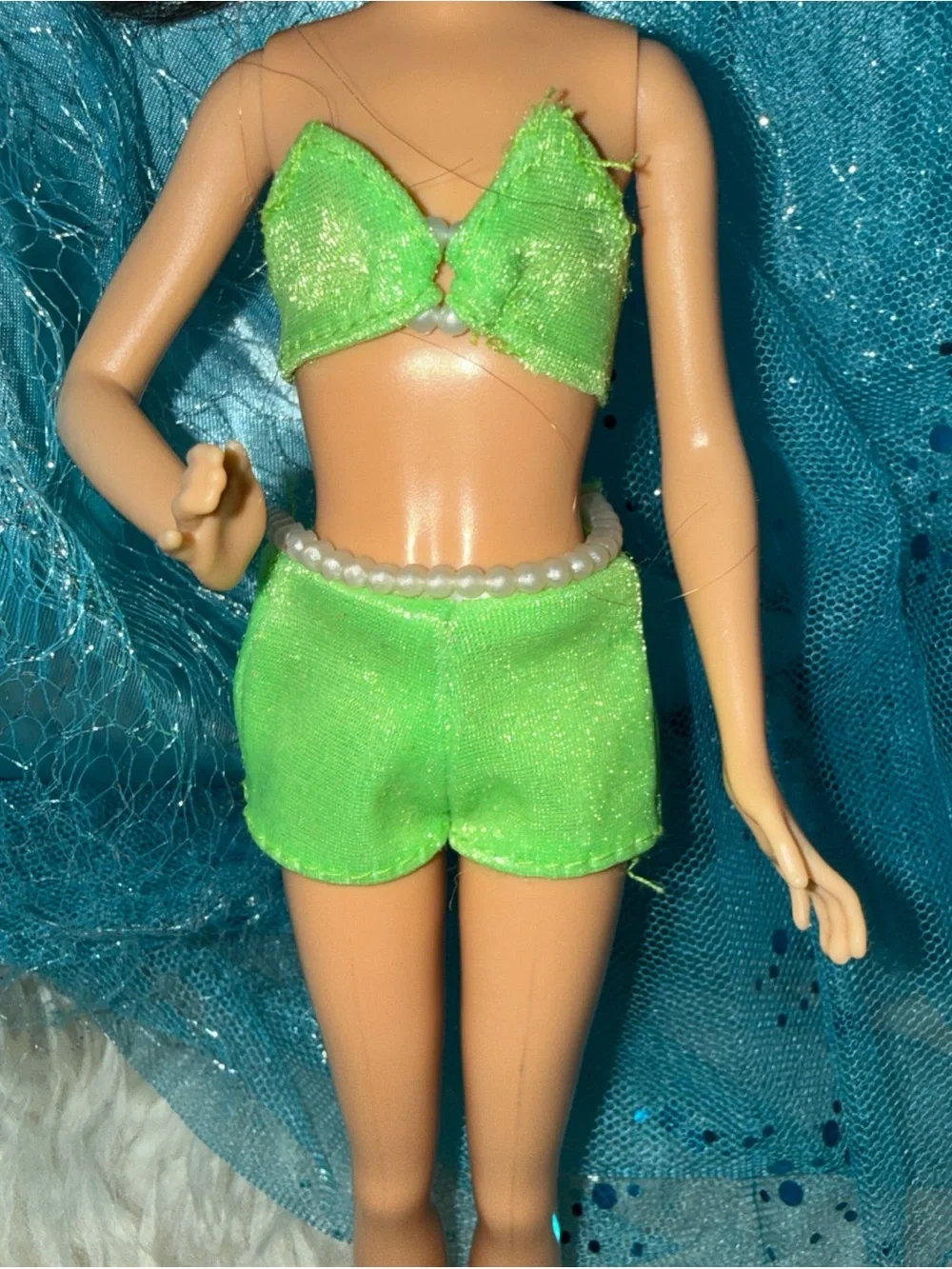 Mattel Barbie green pearl shorts and bikini top 60’s 70’s